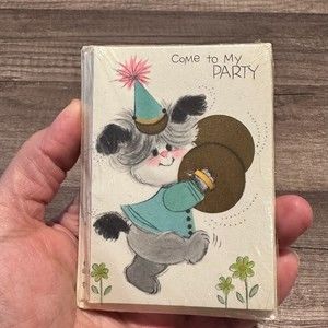 Vintage Party Invite Child Birthday Puppy Party Hat Dog NOS